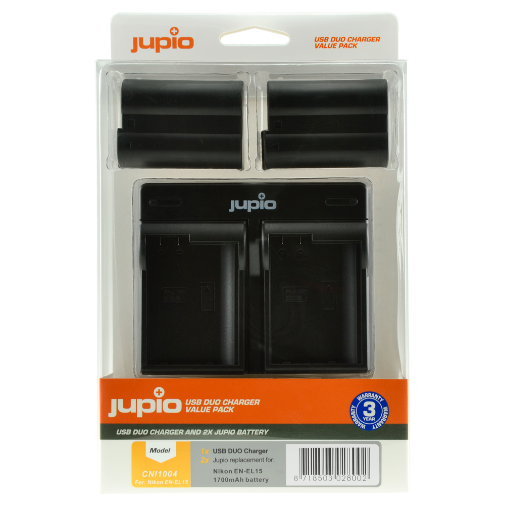 Afbeelding van Jupio Value Pack: 2x Battery EN-EL15(A) 1700mAh + USB Dual Charger