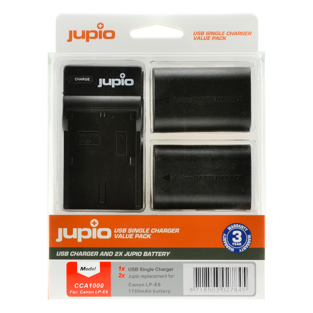 Afbeelding van Jupio Value Pack: 2x Battery LP-E6 1700mAh + USB Single Charger