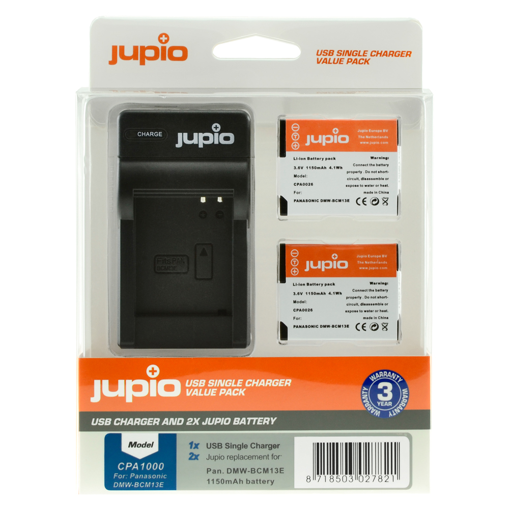 Afbeelding van Jupio Value Pack: 2x Battery DMW-BCM13E 1150mAh + USB Single Charger