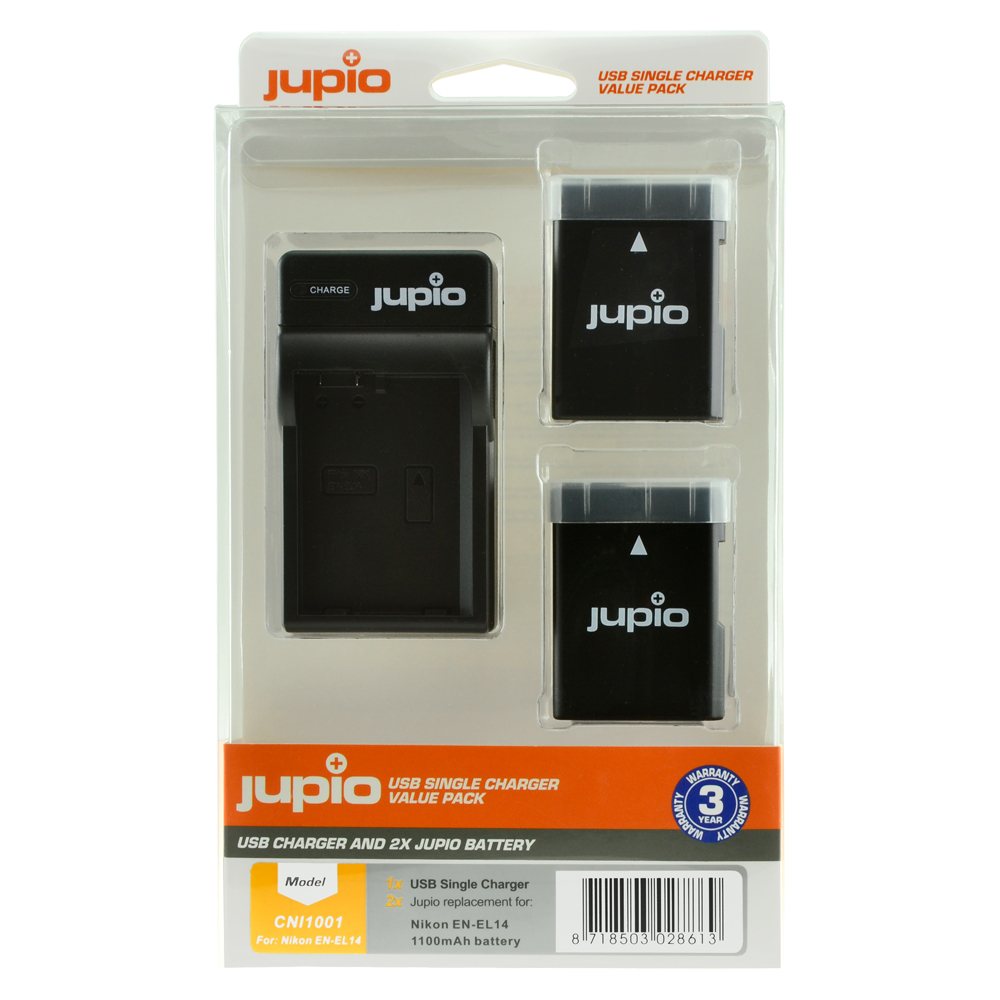 Afbeelding van Jupio Value Pack: 2x Battery EN-EL14(A) 1100mAh + USB Single Charger