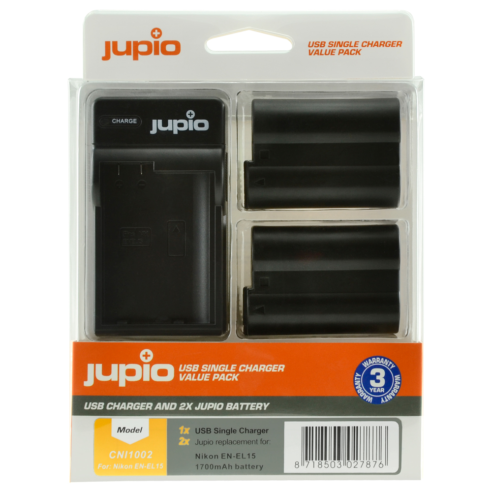 Afbeelding van Jupio Value Pack: 2x Battery EN-EL15(A) 1700mAh + USB Single Charger